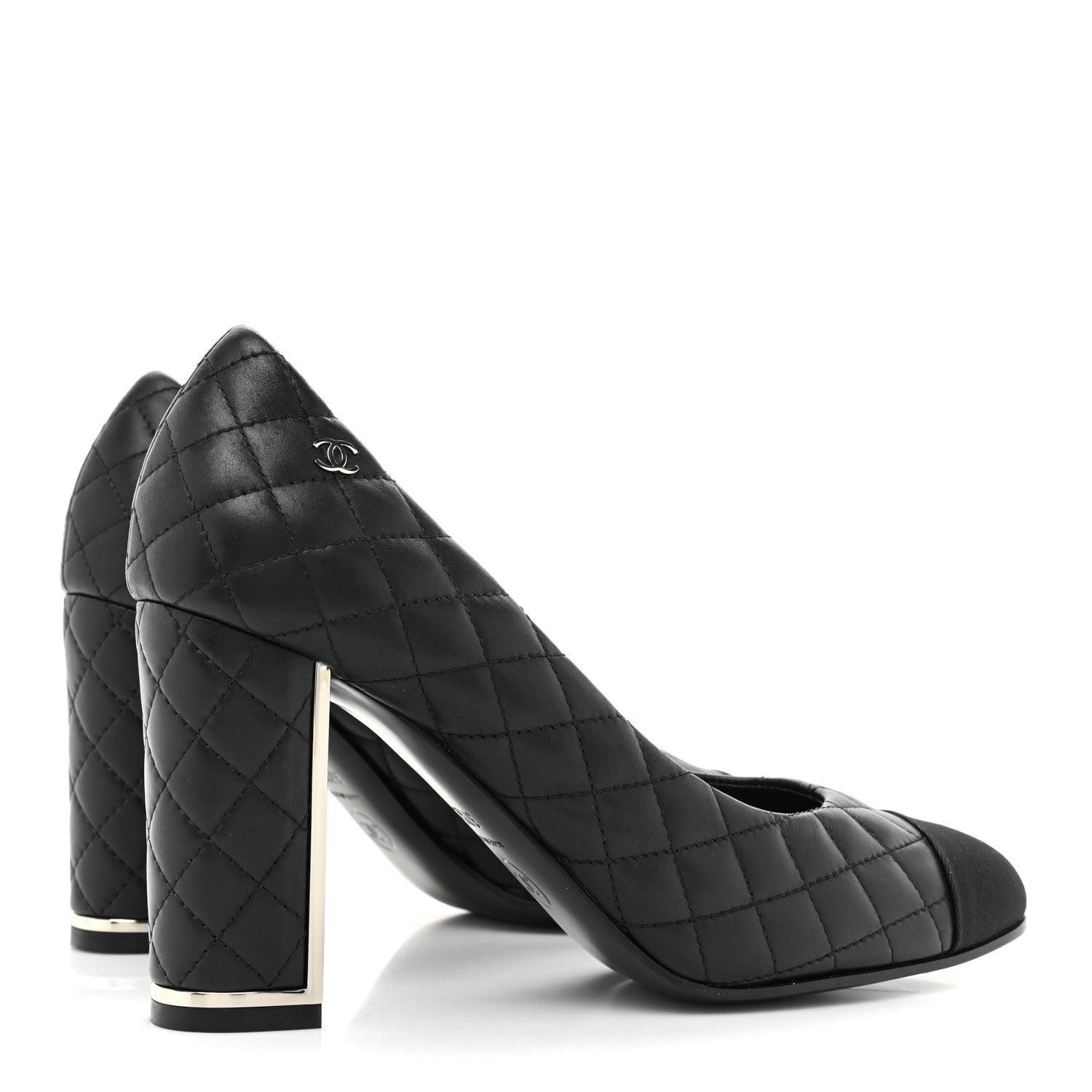 Chanel Lambskin Grosgrain Quilted Cap Toe CC Pumps 37.5 Black 4 of 11
