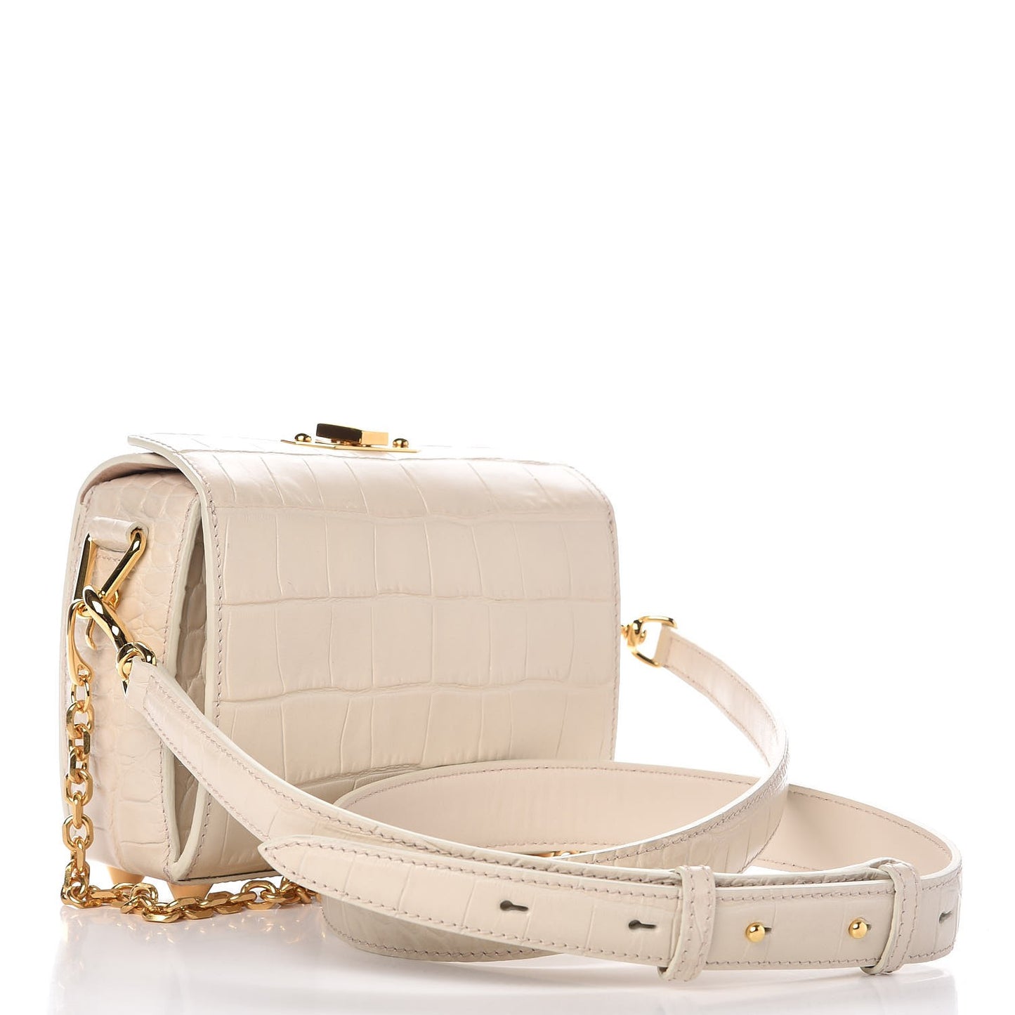 Calfskin Crocodile Embossed Box Shoulder Bag 19 Cream