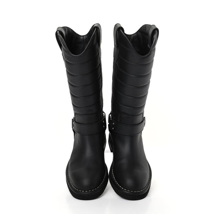 Chanel Oily Calfskin Star Quilted Biker Boots 36.5 Black 5 of 11