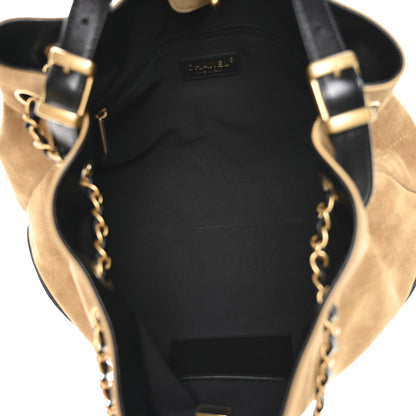 Chanel Suede Calfskin Shiny Lambskin Quilted Small Coco Base Shopping Bag Beige Black 5 of 10