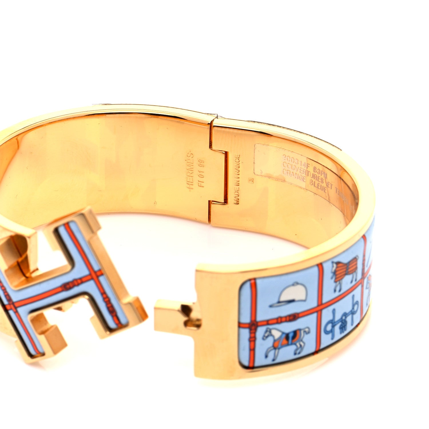 Hermes Enamel Couvertures et Tenues de Jour Wide Clic Clac H Bracelet PM Orange Bleue 7 of 8