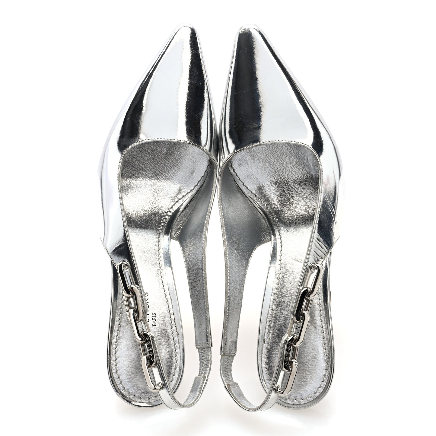 Metallic Calfskin Sparkle Slingback Pumps 37.5 Silver