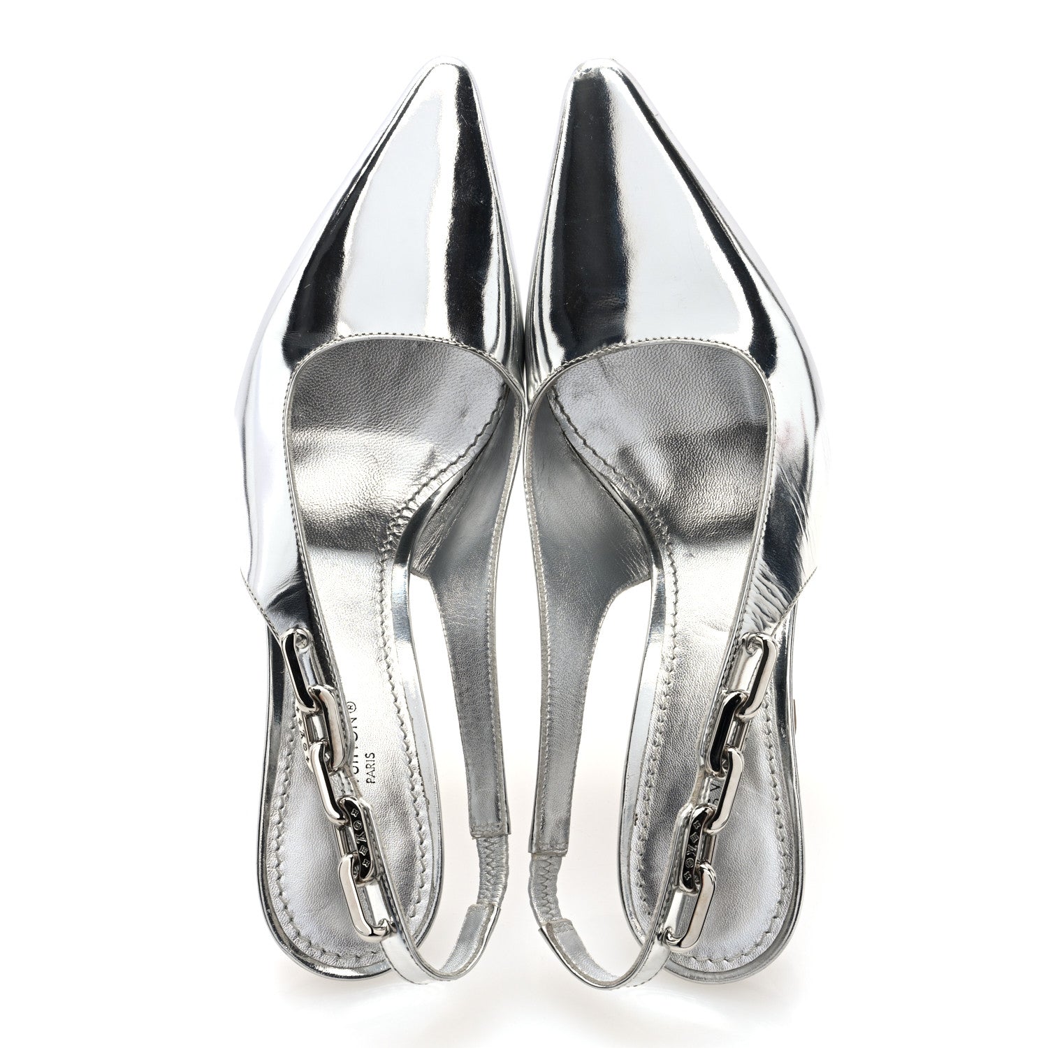 Louis Vuitton Metallic Calfskin Sparkle Slingback Pumps 37.5 Silver 5 of 8