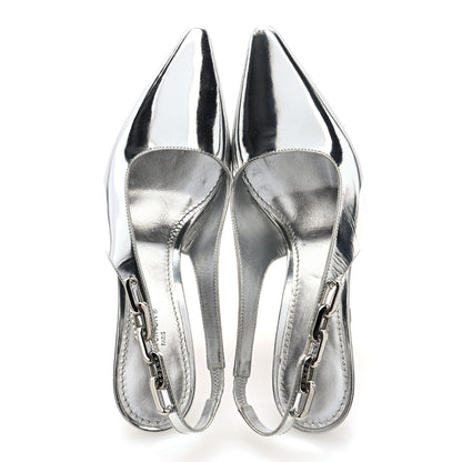 Louis Vuitton Metallic Calfskin Sparkle Slingback Pumps 37.5 Silver 5 of 8