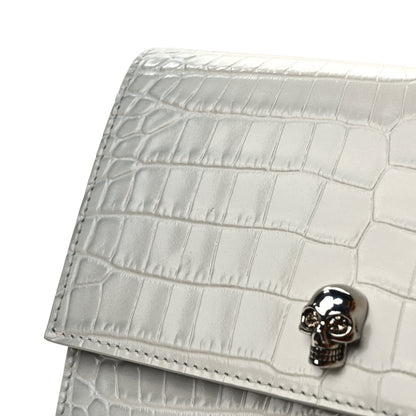 Alexander McQueen Calfskin Crocodile Embossed Skull Mini Crossbody Bag White 9 of 11