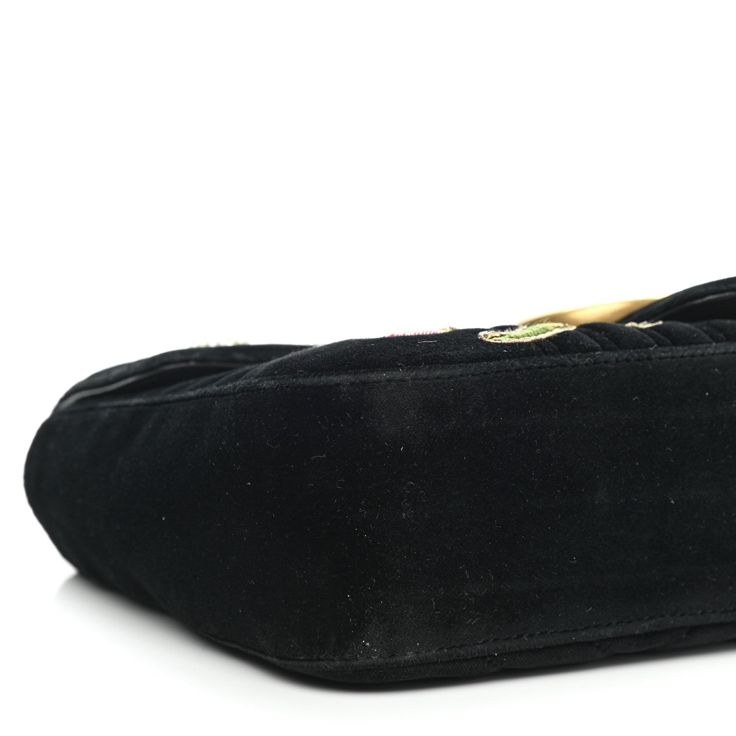 Gucci Velvet Matelasse Loved Embroidered Medium GG Marmont Shoulder Bag Black 9 of 10