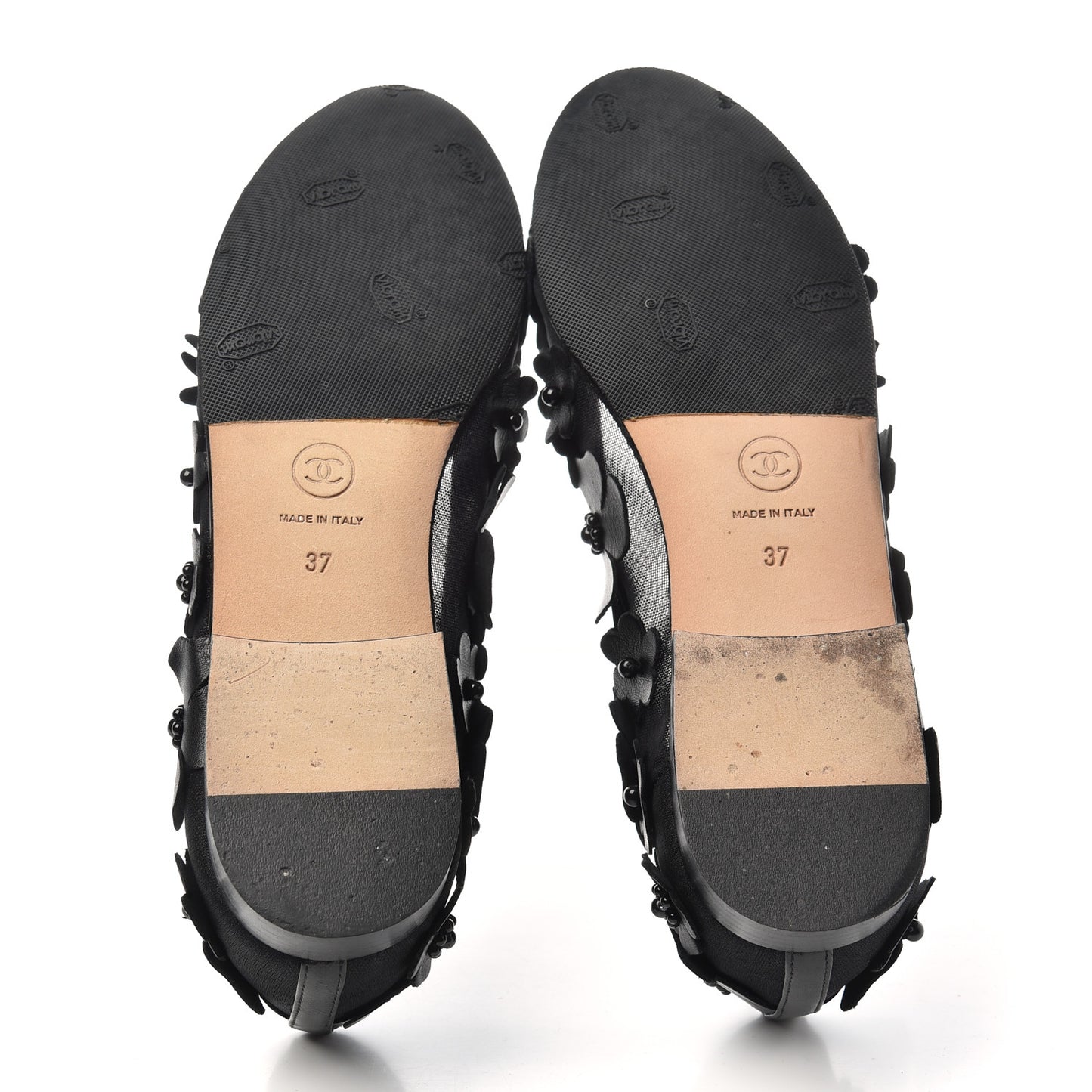 Canvas Lambskin Beaded Camellia Cap Toe Ballerina Flats 37 Black