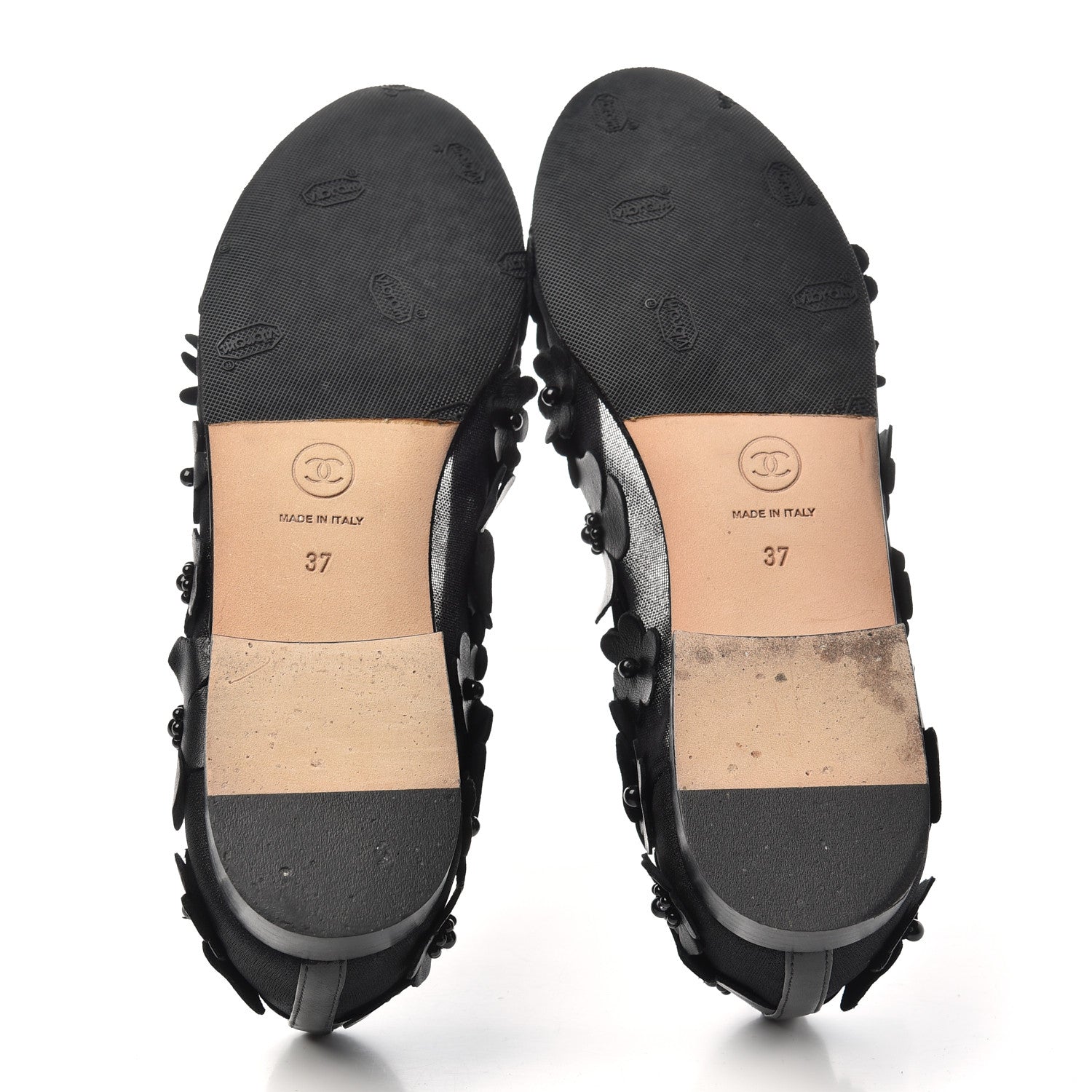 Chanel Canvas Lambskin Beaded Camellia Cap Toe Ballerina Flats 37 Black 6 of 9