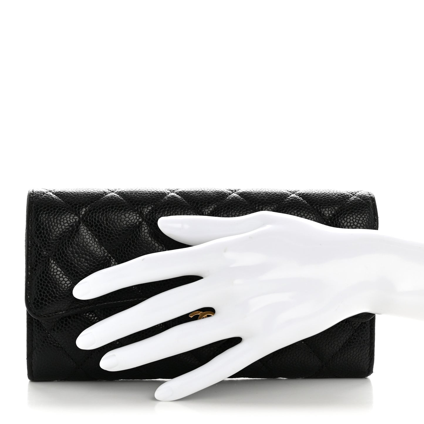 Caviar Quilted Large Gusset Flap Wallet Black