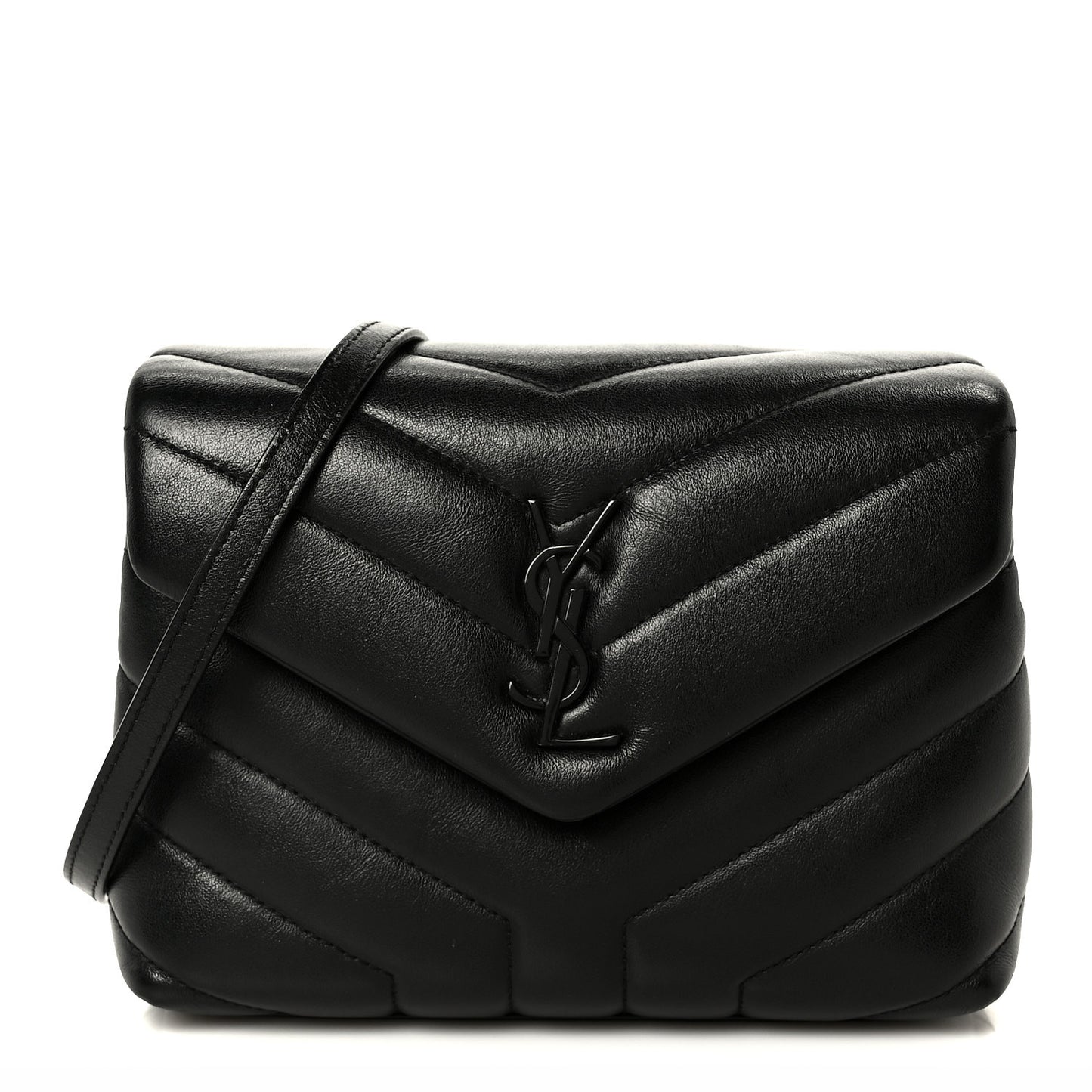 Calfskin Y Quilted Monogram Monochrome Toy Loulou Crossbody Bag Black