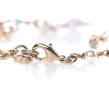 Chanel Crystal Pearl Glass CC Long Necklace Light Gold 4 of 5