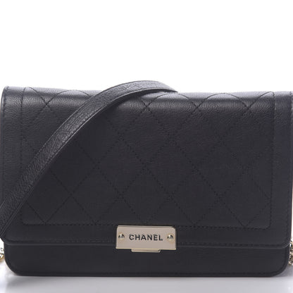 Chanel Grained Calfskin Quilted Label Click Flap Wallet On Chain WOC Black 14 of 14