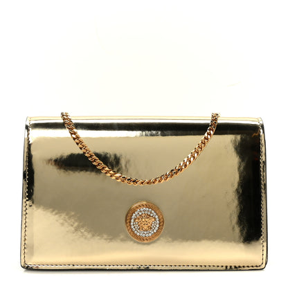 Versace Patent Metallic Crystal Medusa Clutch On Chain Gold 1 of 8