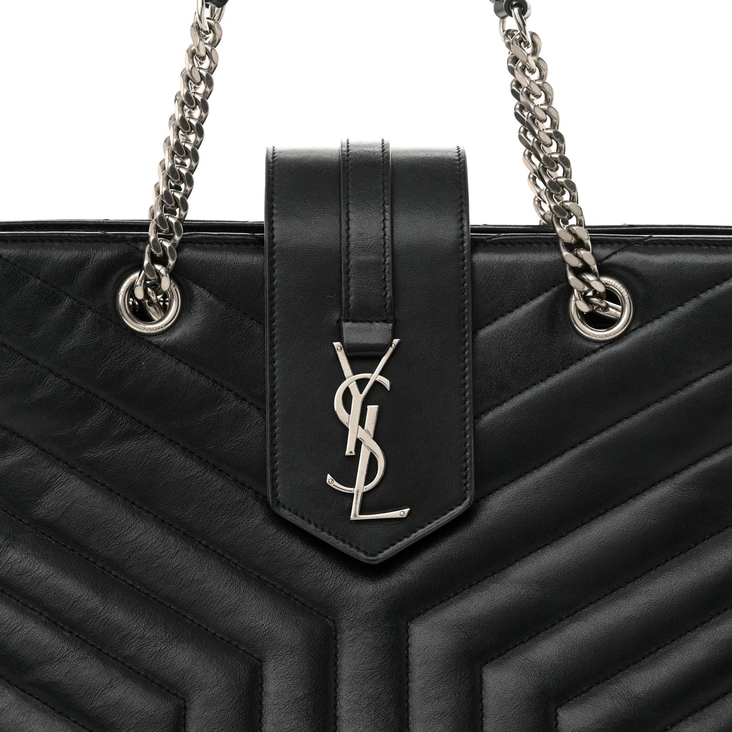 Calfskin Y Quilted Monogram Large Loulou Shopper Black