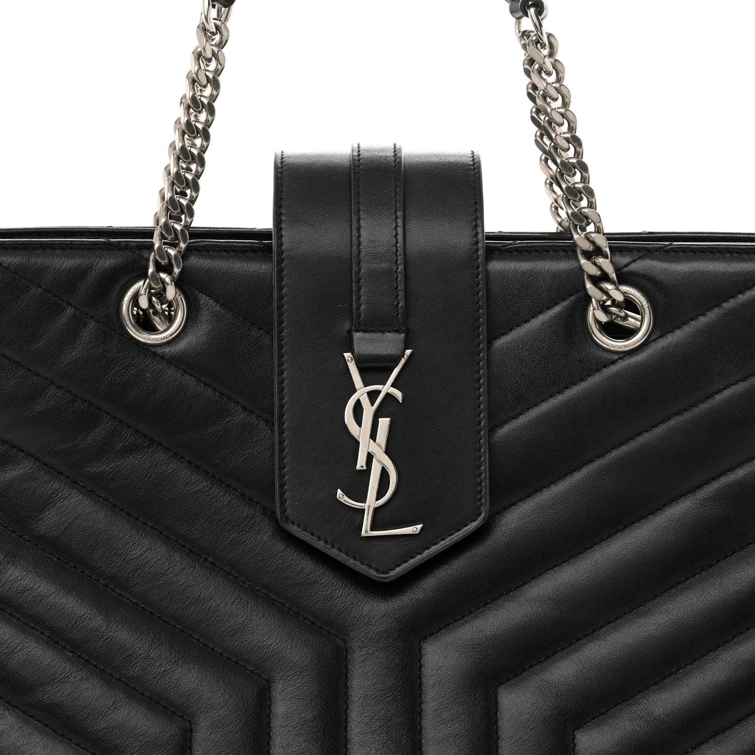 Saint Laurent Calfskin Y Quilted Monogram Large Loulou Shopper Black 8 of 14