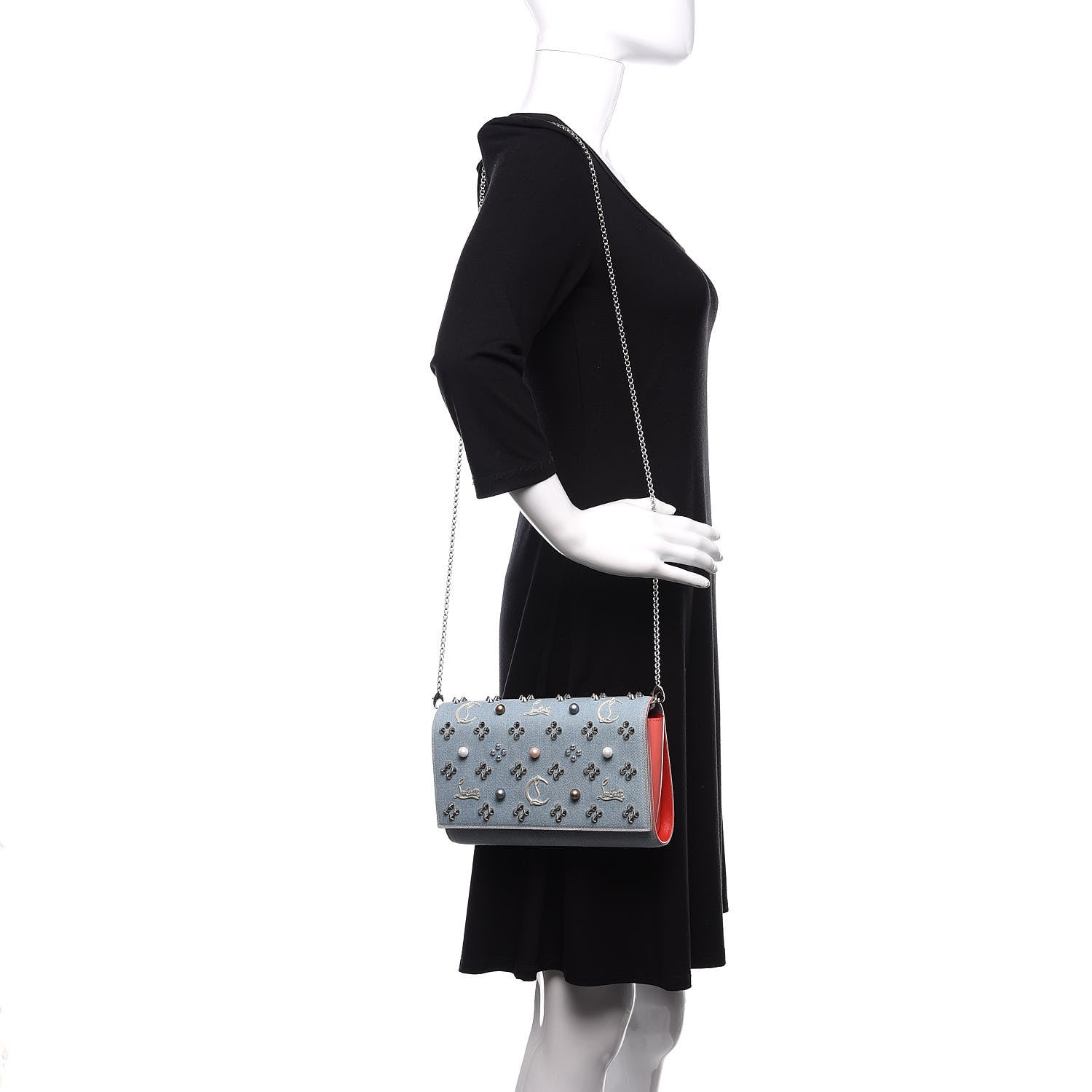 Christian Louboutin Denim Calfskin Patent Pearl Spikes Loubinthesky Paloma Clutch Paloma Blue 2 of 10