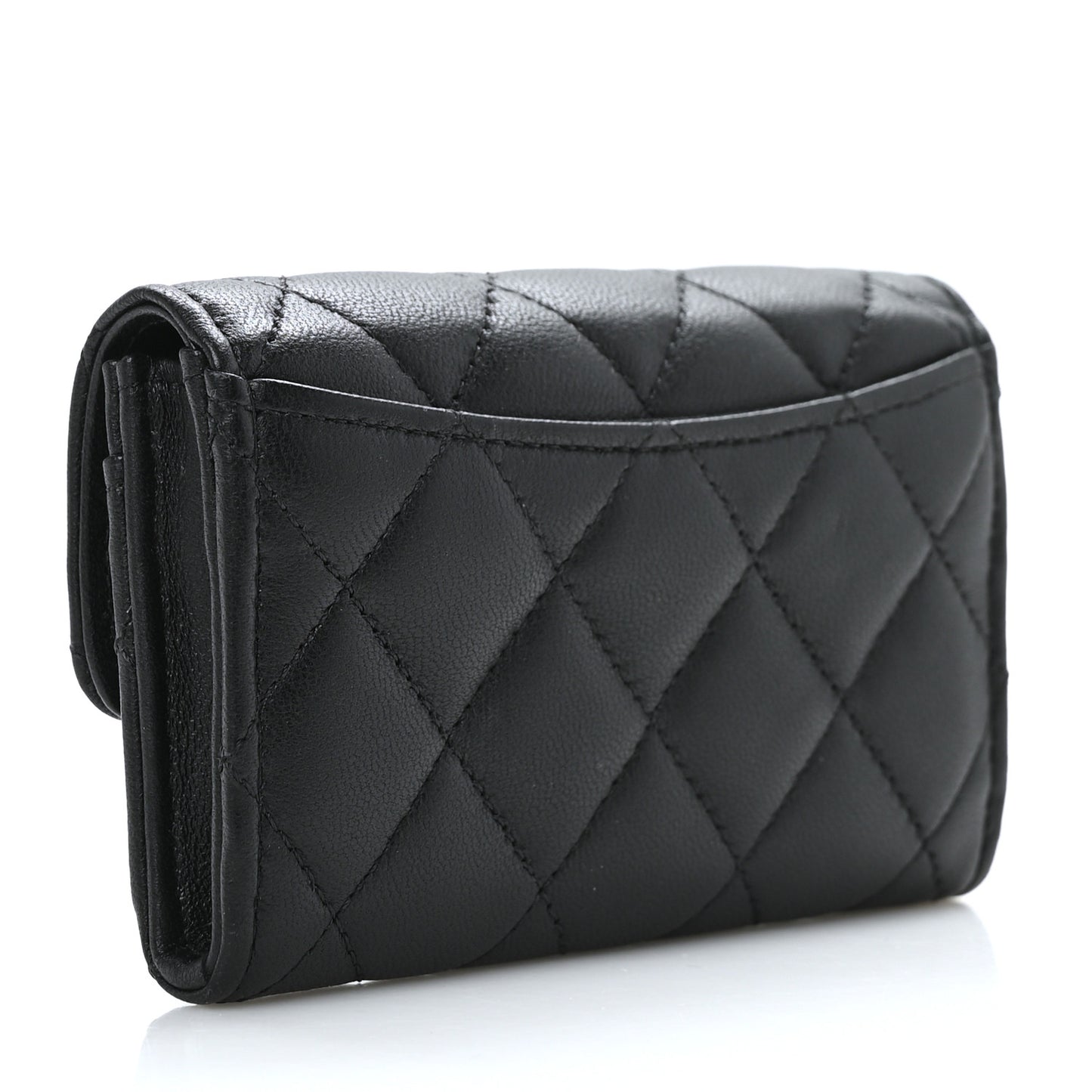 Lambskin Quilted Flap Card Holder Wallet Black