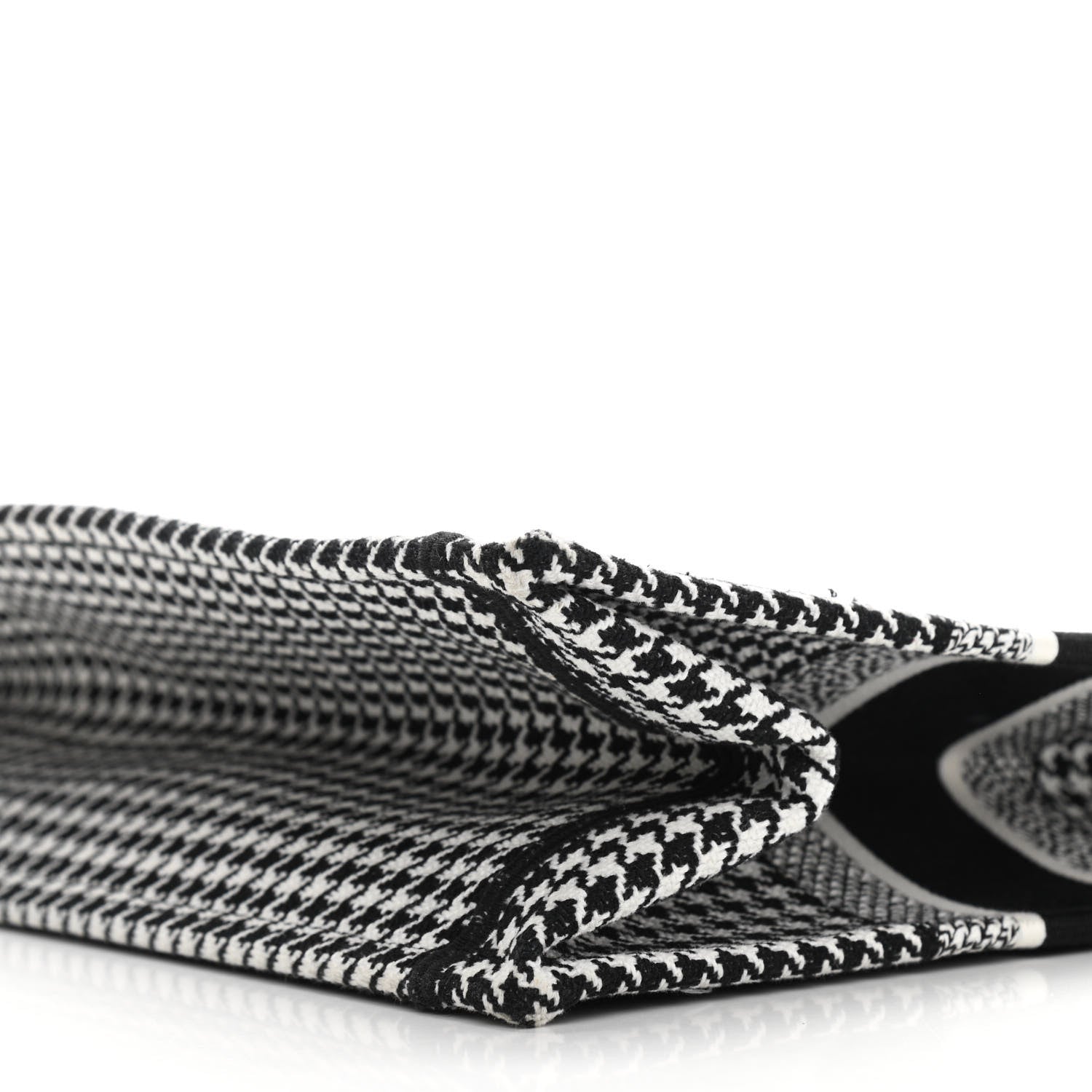 Christian Dior Canvas Houndstooth Embroidered Medium Book Tote Black White 9 of 10