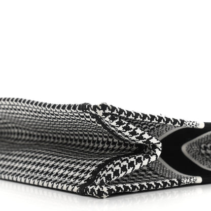 Christian Dior Canvas Houndstooth Embroidered Medium Book Tote Black White 9 of 10