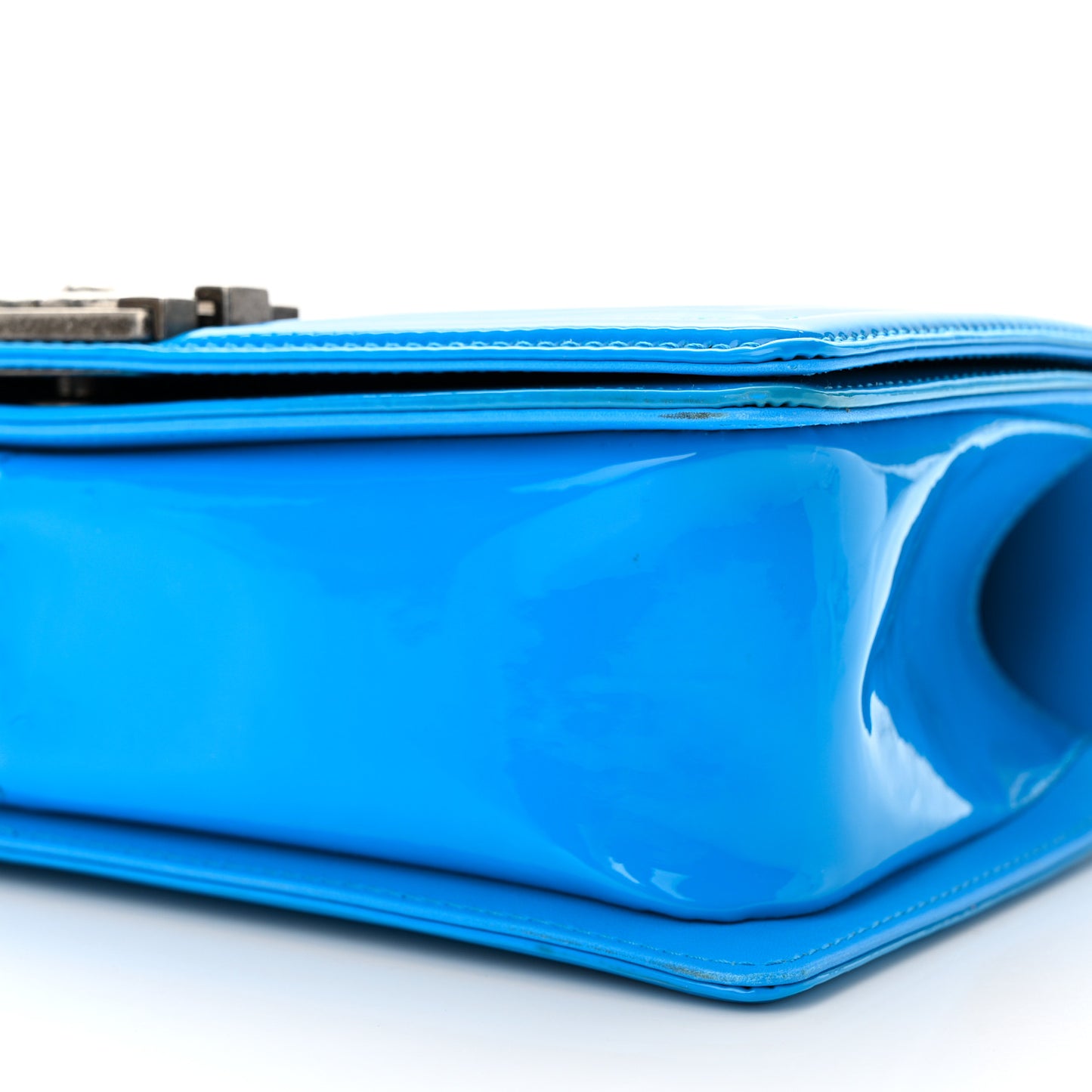 Patent Calfskin Quilted Medium Boy Flap Blue