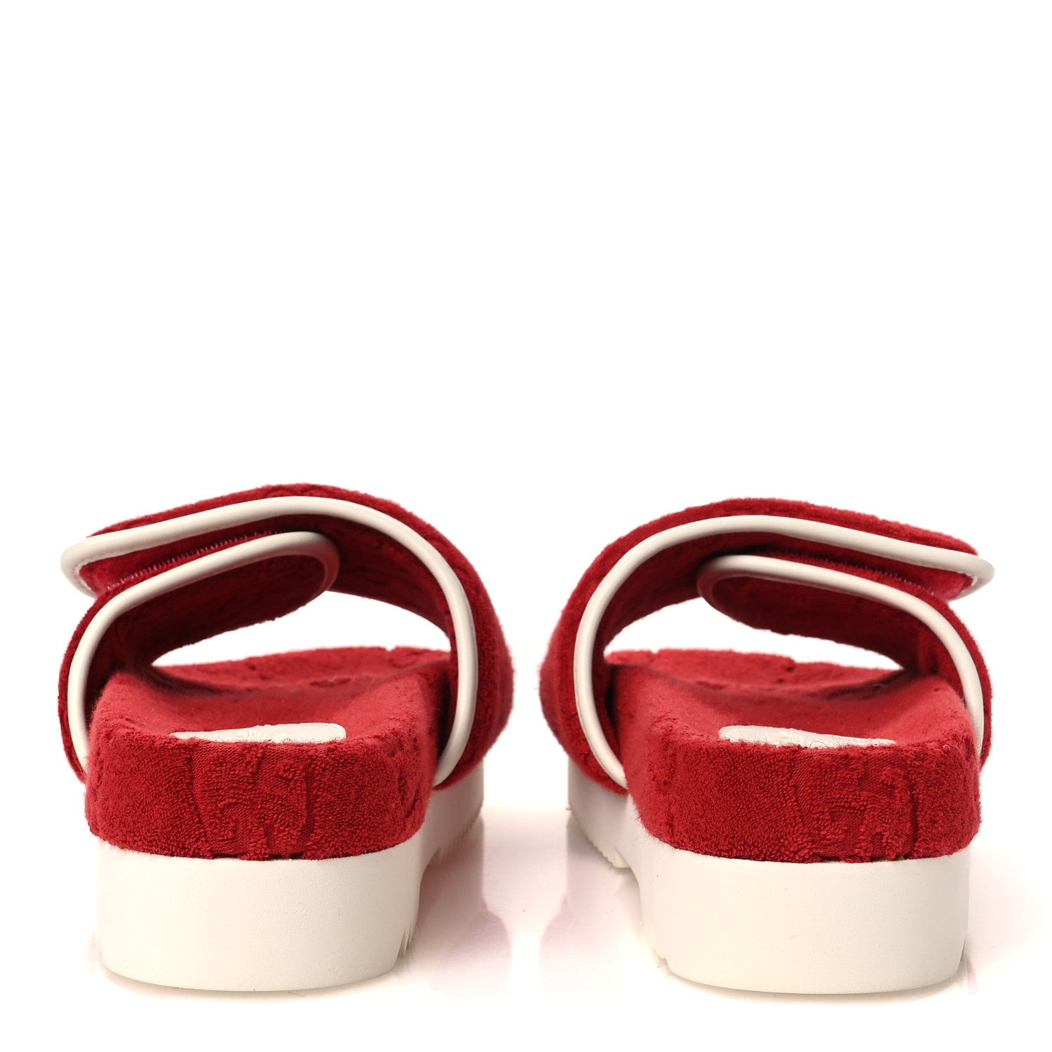 Gucci X ADIDAS Terry Cloth GG Monogram Womens Platform Sandals 38 Maple Red Off White 6 of 9