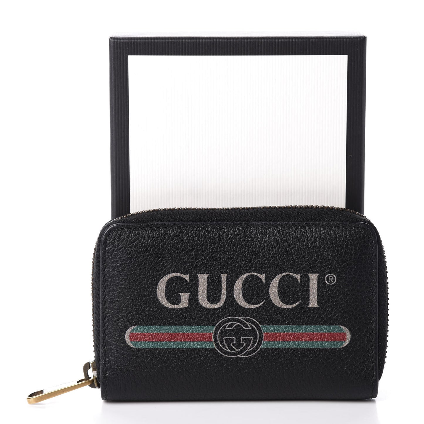 Calfskin Logo Zip Around Card Case Black