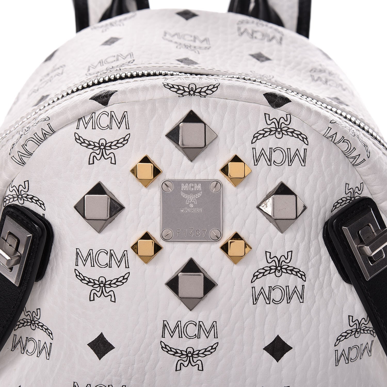 MCM Visetos Studded Small Dual Stark Backpack White 9 of 13
