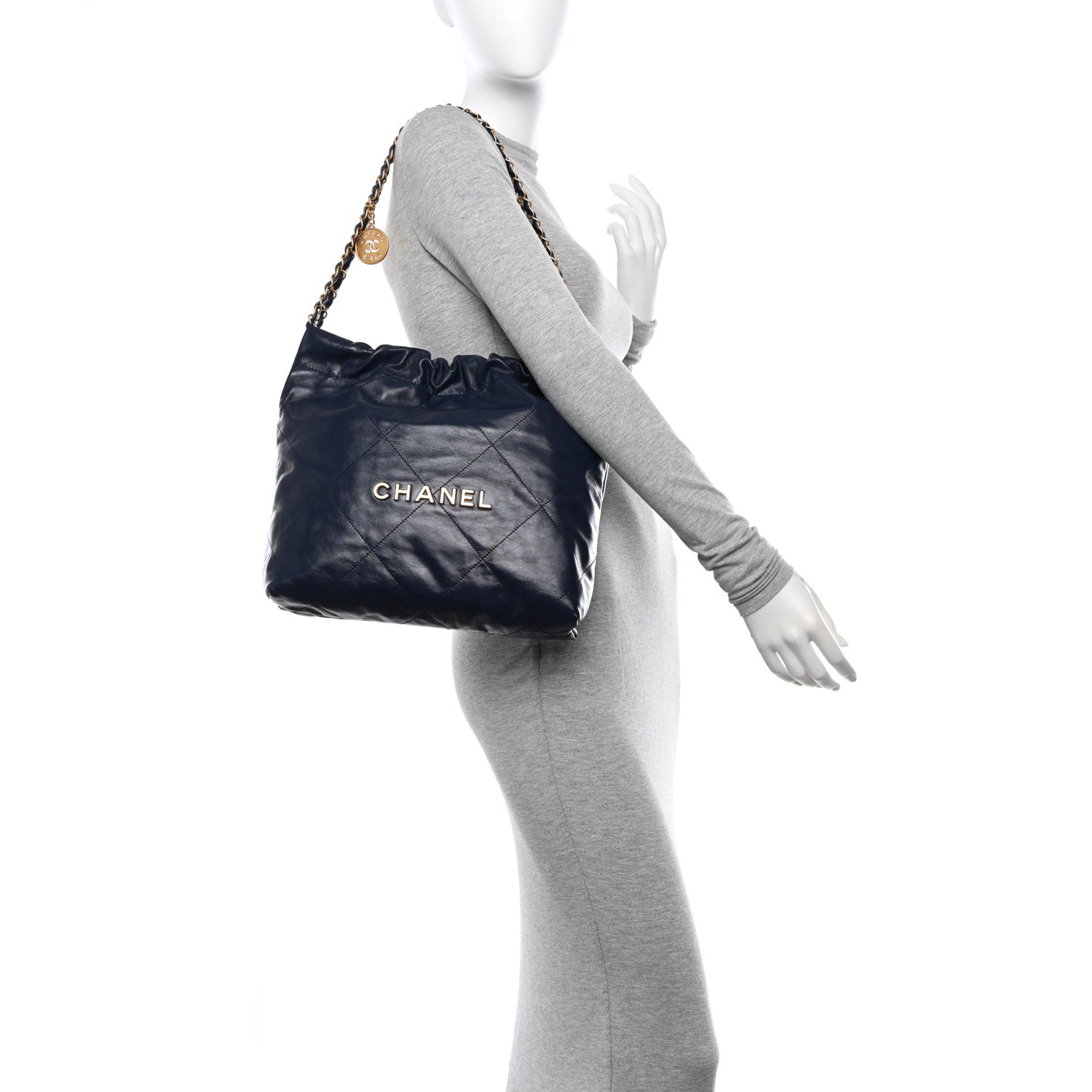 Chanel Shiny Calfskin Quilted Small Chanel 22 Navy 2 of 12