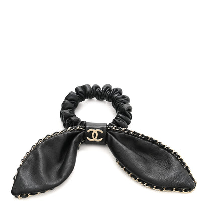 Chanel Lambskin Chain CC Hair Bow Tie Black Gold 1 of 3