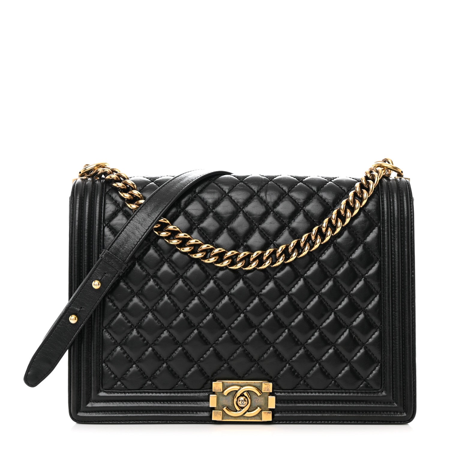 Chanel Glazed Calfskin Quilted Large Boy Flap Black 1 of 19