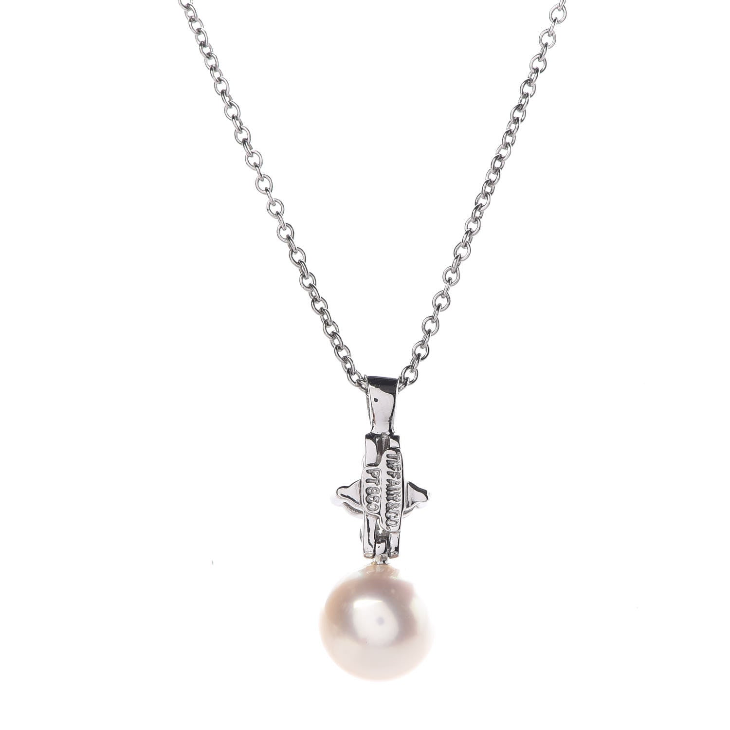 Tiffany Platinum Pearl Diamond Pendant Necklace 5 of 7