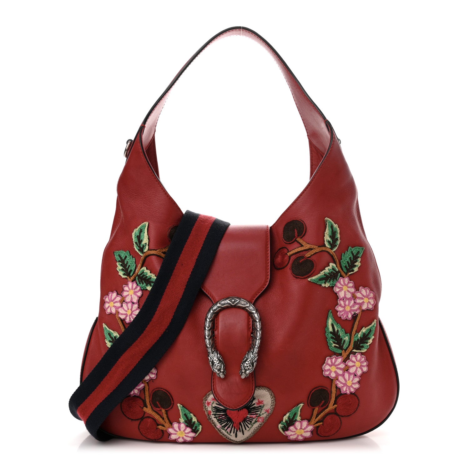 Gucci Calfskin Web Embroidered Medium Dionysus Hobo Hibiscus Red 1 of 17
