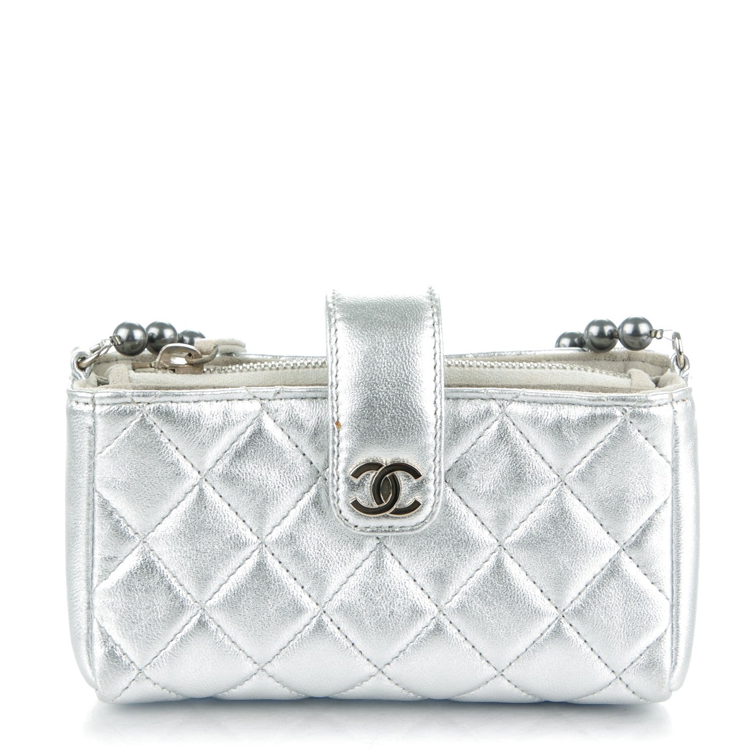 Chanel Metallic Lambskin Quilted Pearl Chain Mini Love Symbols Bag Silver 1 of 7