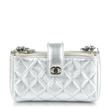 Chanel Metallic Lambskin Quilted Pearl Chain Mini Love Symbols Bag Silver 1 of 7