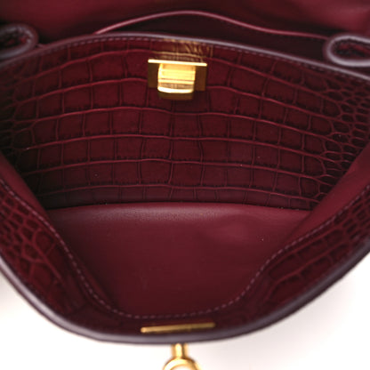 Balenciaga Shiny Calfskin Crocodile Embossed Mini Rodeo Top Handle Handbag Dark Burgundy 5 of 10