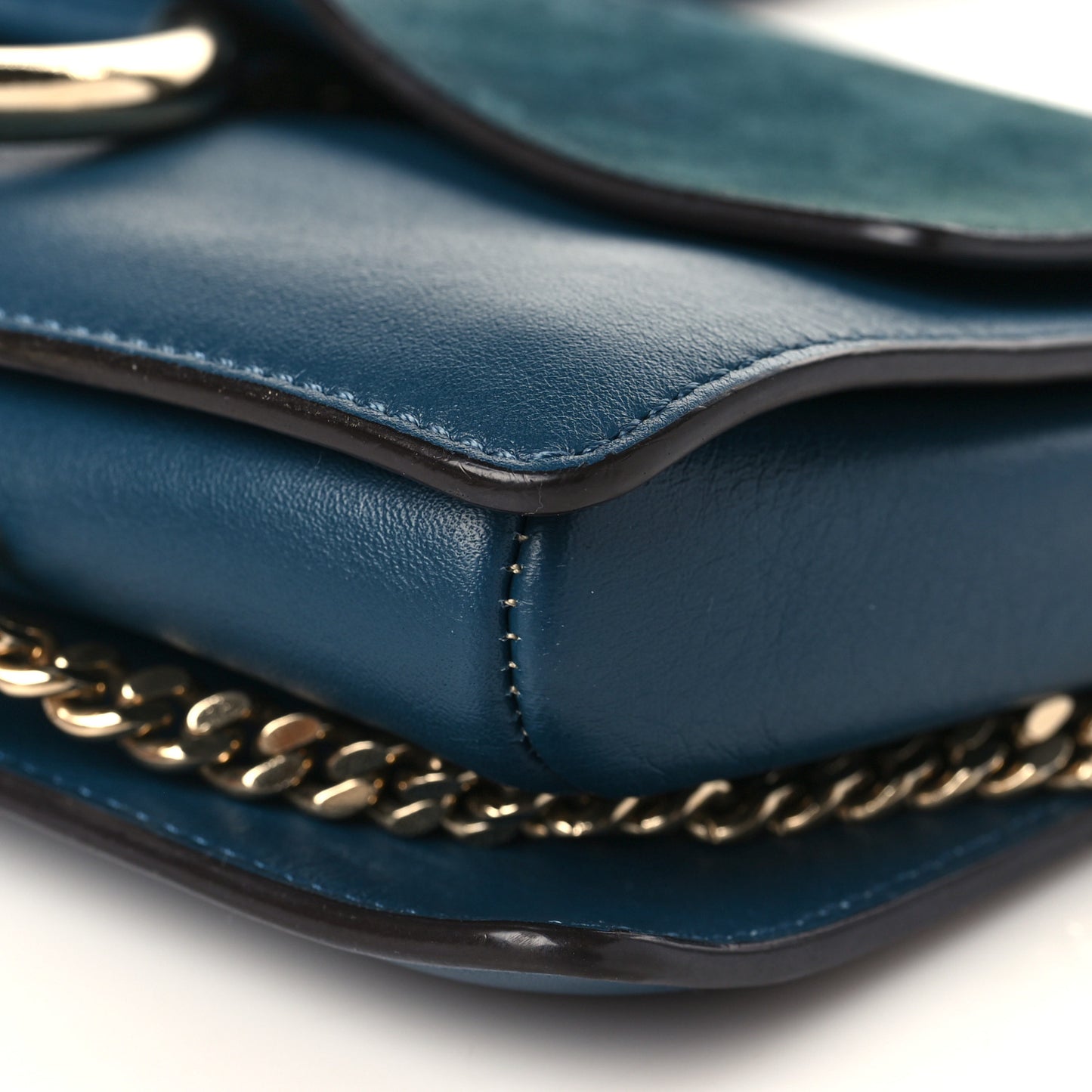 Suede Calfskin Small Faye Shoulder Bag Majolica Blue