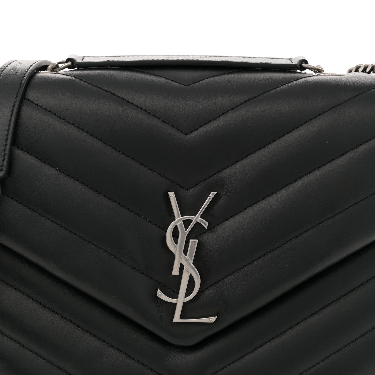 Calfskin Y Quilted Monogram Medium Loulou Chain Satchel Black