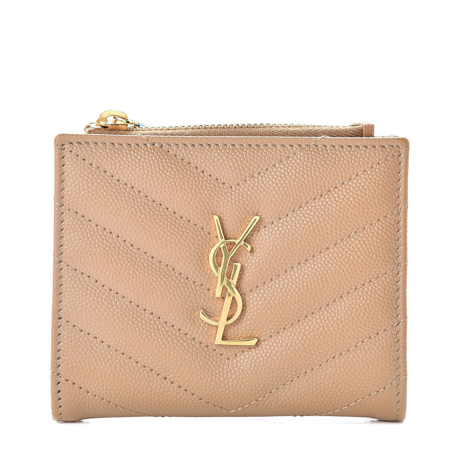 Grain De Poudre Matelasse Chevron Monogram Zipped Card Case Deep Beige