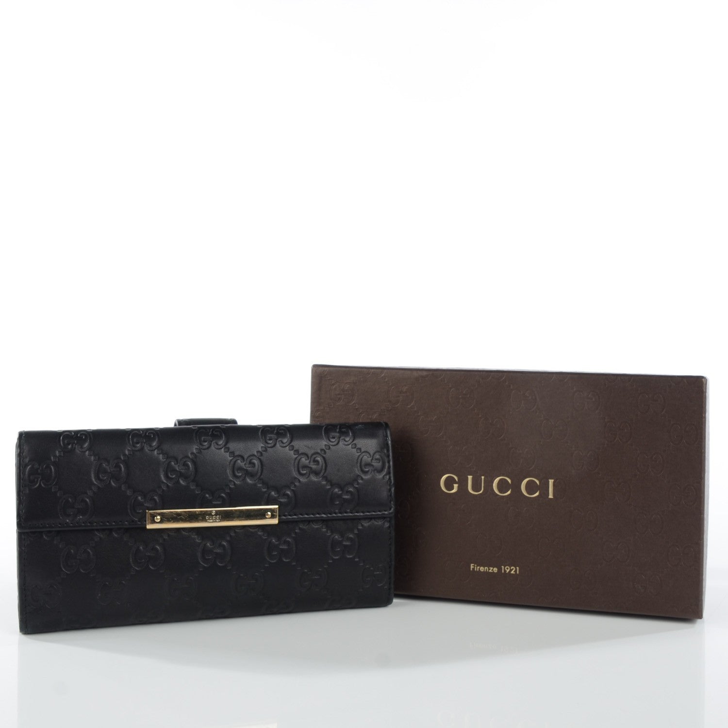 Gucci Guccissima Margaux Calfskin Metal Bar Continental Flap Wallet Black 6 of 10