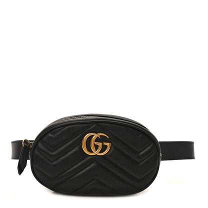 Gucci Calfskin Matelasse GG Marmont Belt Bag 85 34 Black 1 of 12