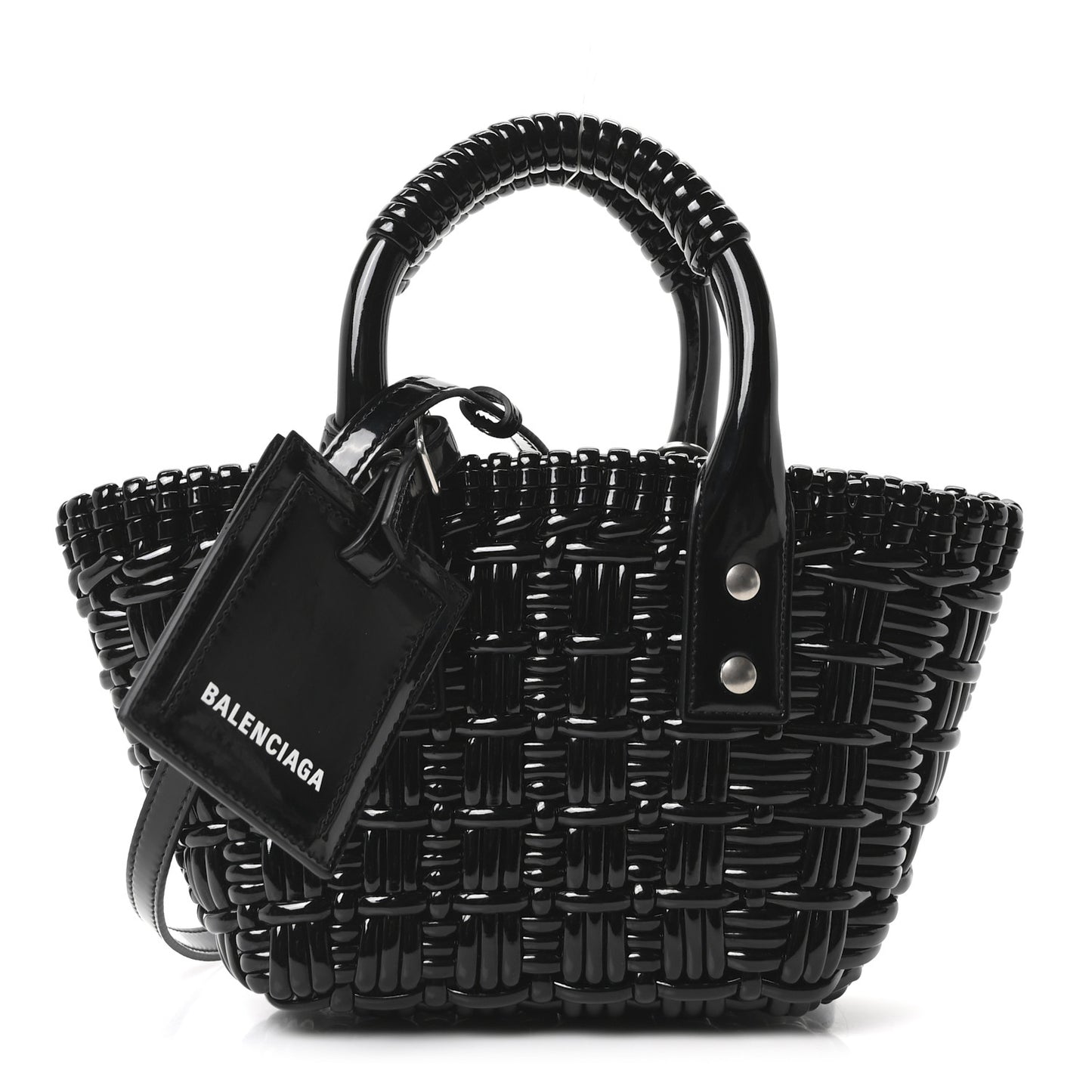 Faux Calfskin Braided Varnished XXS Bistro Basket Black