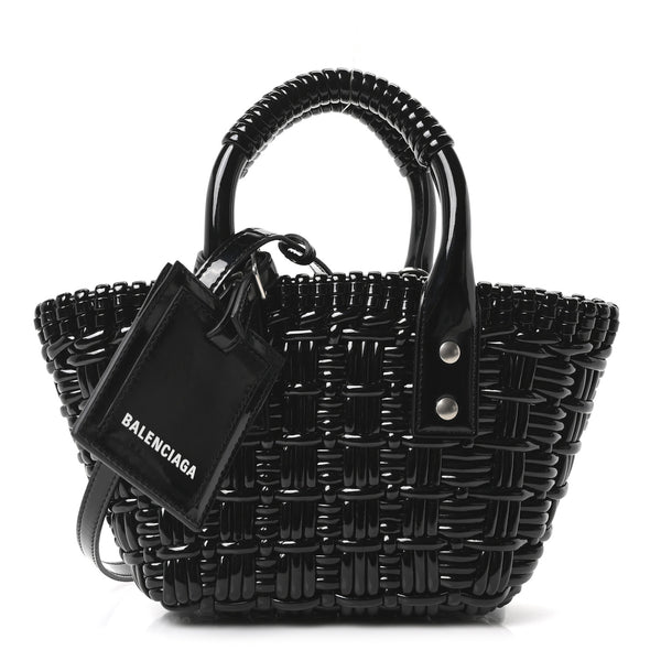 Balenciaga Faux Calfskin Braided Varnished XXS Bistro Basket Black