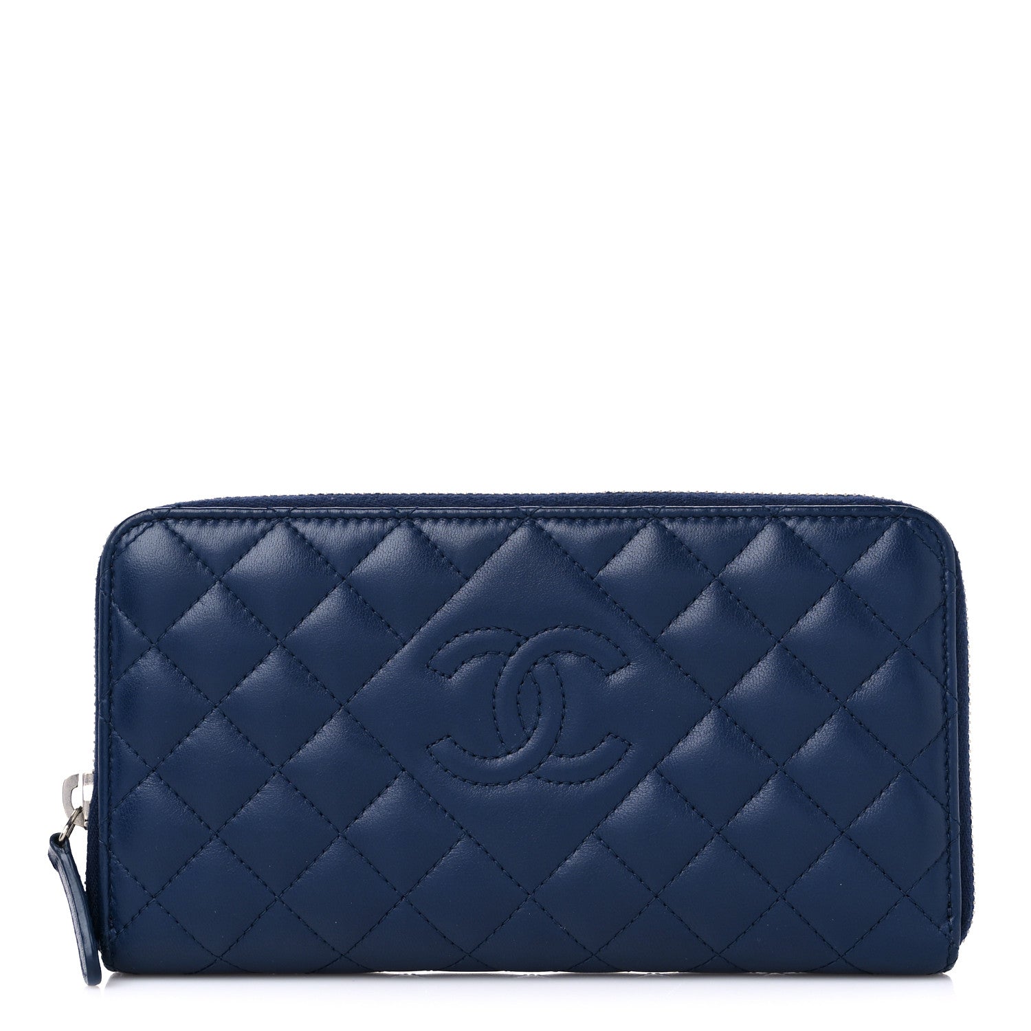 Chanel Caviar Quilted Diamond CC Gusset Zip Around Wallet Navy 1 of 11