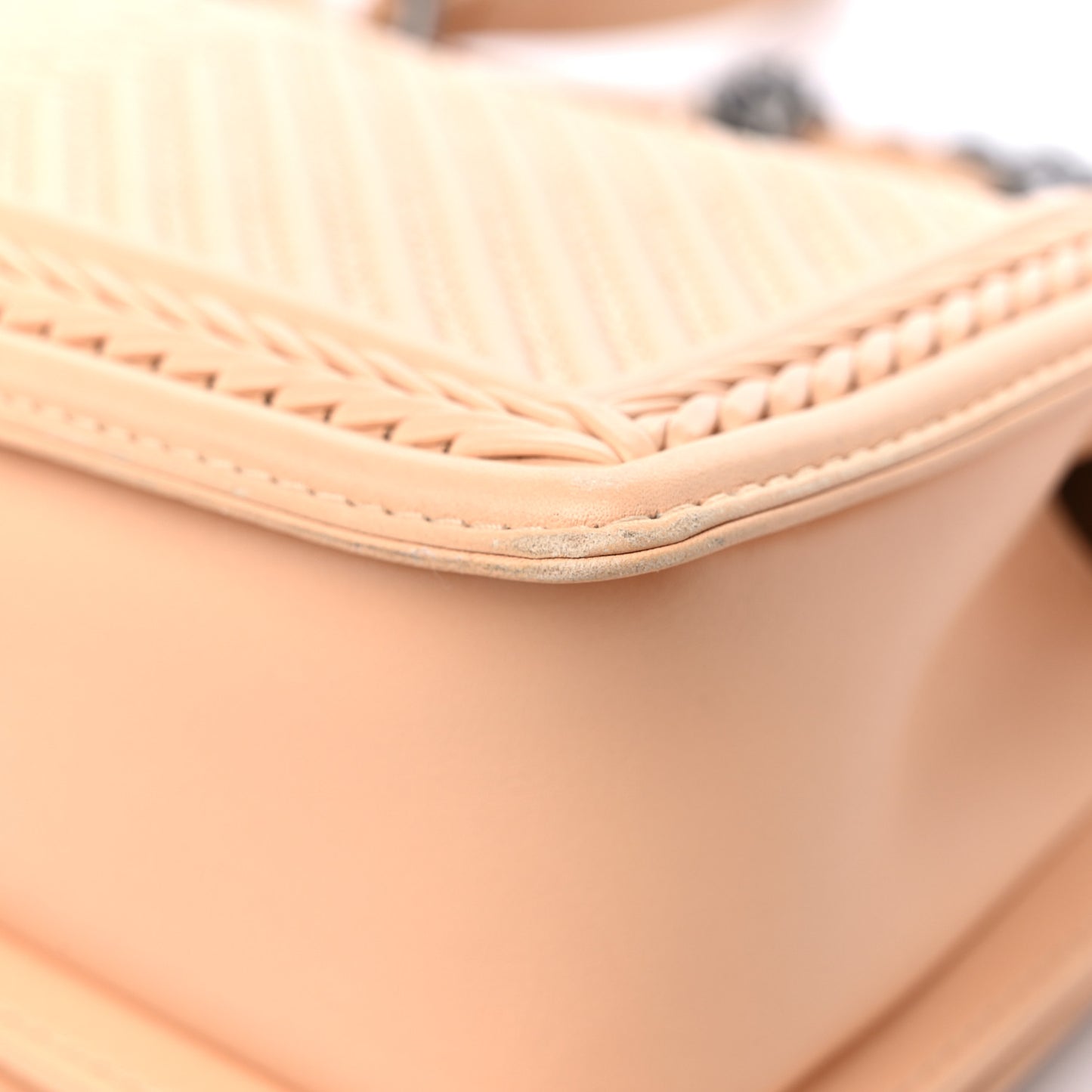 Calfskin Chevron Quilted Medium Braided Boy Flap Beige