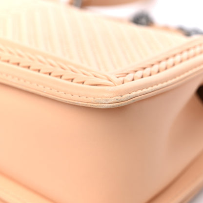Chanel Calfskin Chevron Quilted Medium Braided Boy Flap Beige 11 of 15