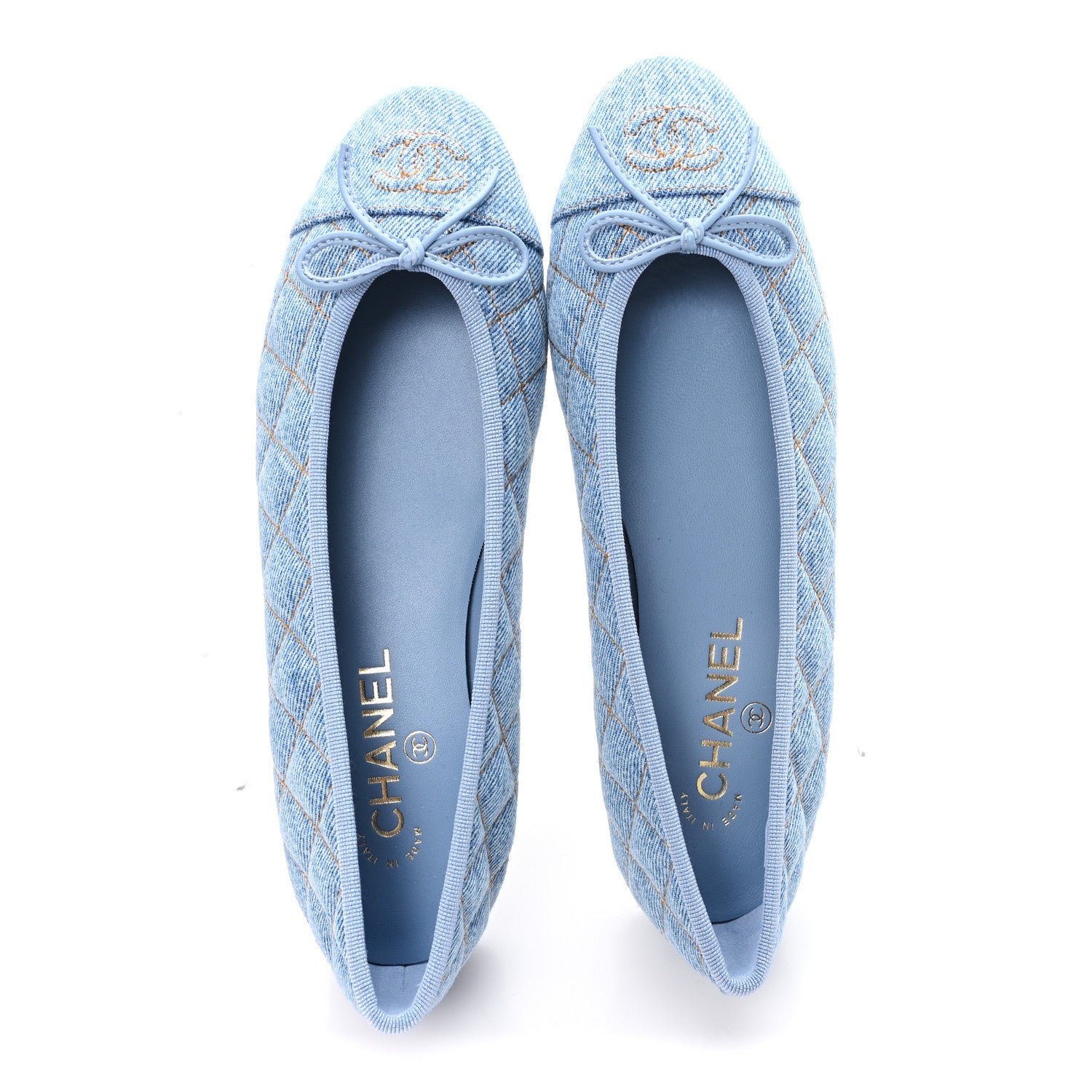 Chanel Denim Quilted Cap Toe CC Ballerina Flats 39 Light Blue 2 of 10