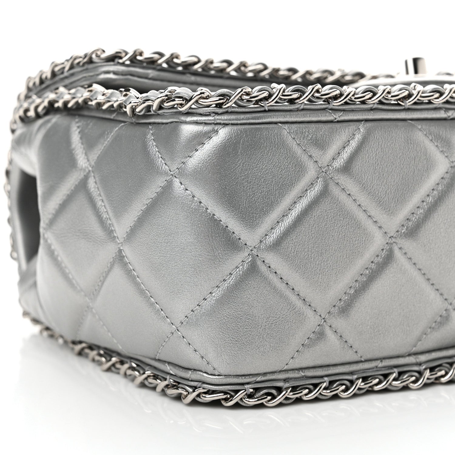 Chanel Metallic Lambskin Medium Chain All Over Flap Silver 9 of 12