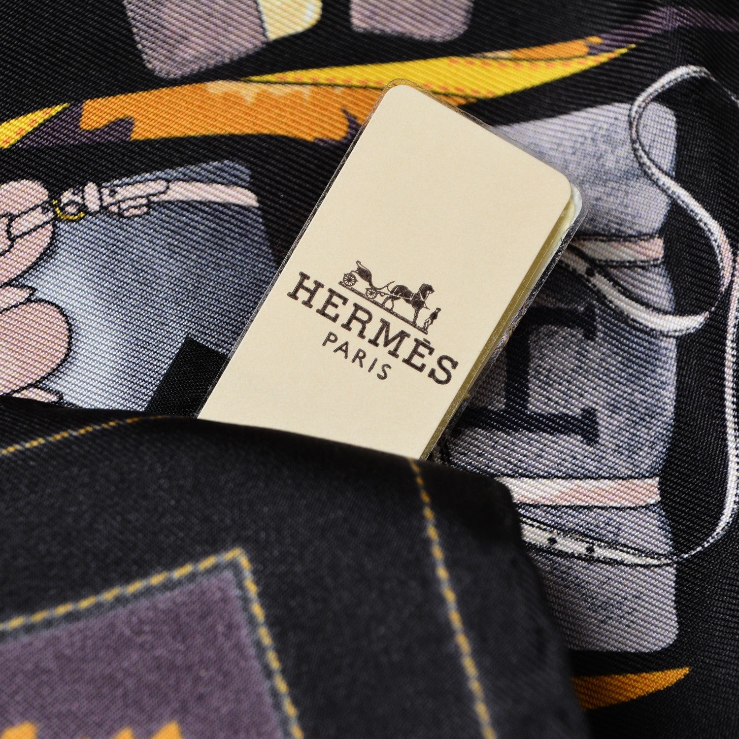 Hermes Silk Gavroche Monsieur et Madame Pocket Square Scarf Ebene Prune Or 5 of 5