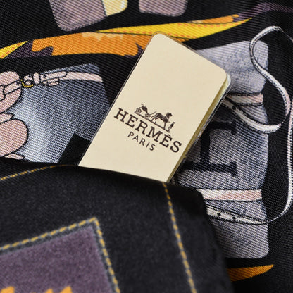 Hermes Silk Gavroche Monsieur et Madame Pocket Square Scarf Ebene Prune Or 5 of 5