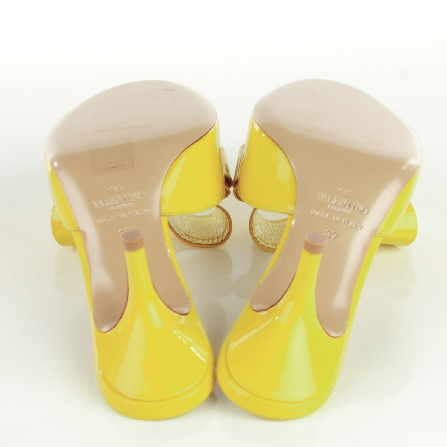 Valentino Garavani Patent Couture Bow Peep Toe Low Heel Slide Pumps 37 Yellow 5 of 7